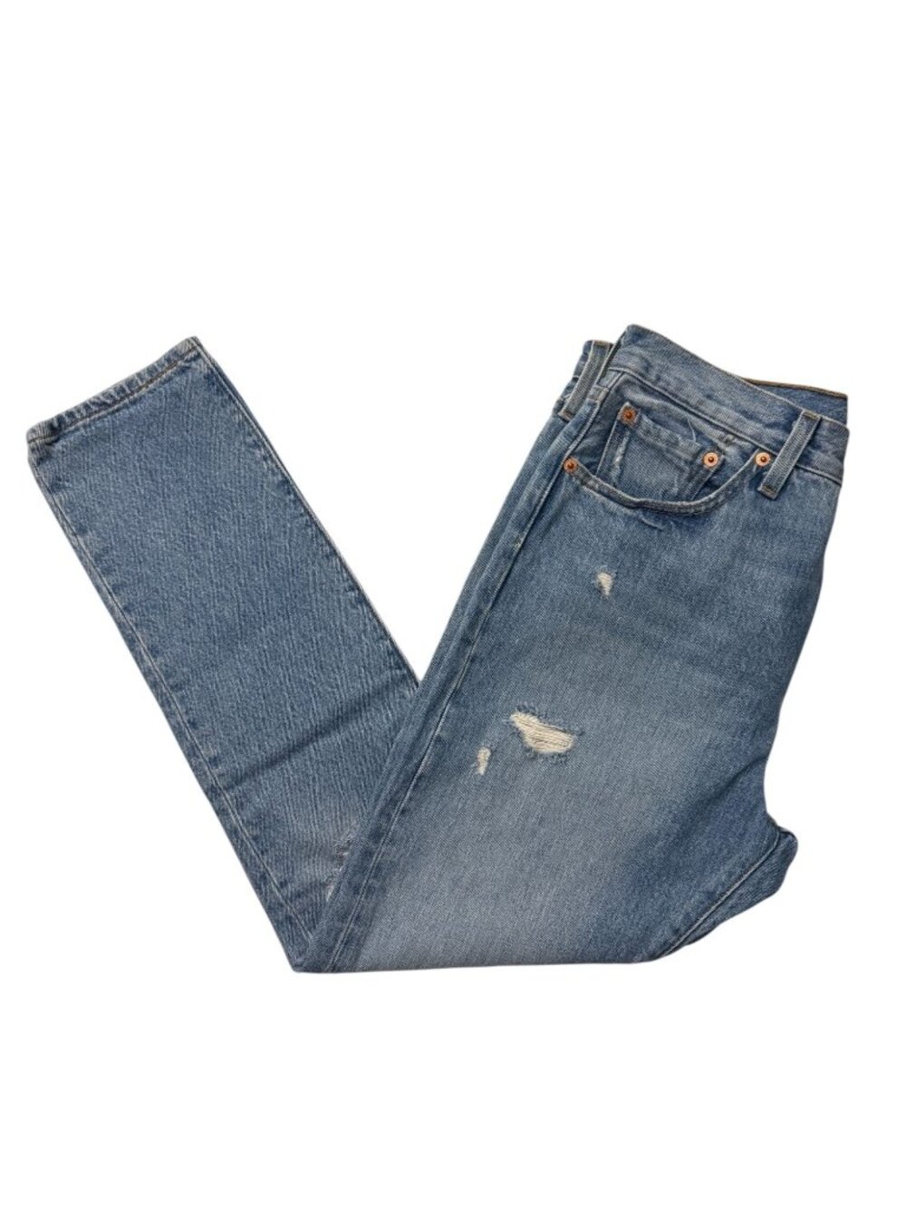 Women's Levis 501 Light Wash Distressed Button-Fly Denim Jeans 29x28 Classic Fit